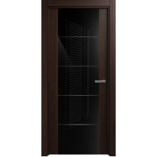 Межкомнатная дверь Status Versia 222, Орех, стекло Триплекс 8мм черный с горизонтальной гравировкой