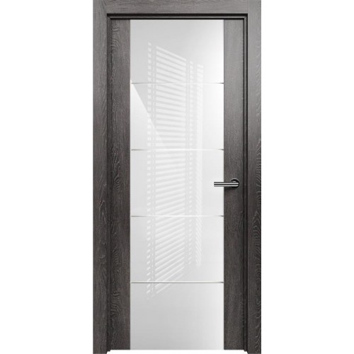 Межкомнатная дверь Status Versia 222, Дуб Патина, стекло Триплекс 8мм белый с горизонтальной гравировкой