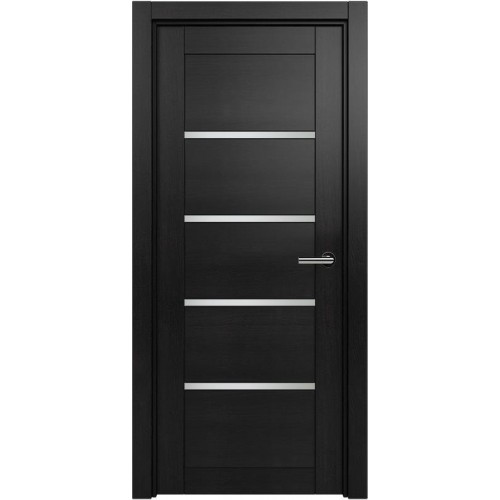 Межкомнатная дверь Status Optima 121, Дуб Чёрный, стекло Сатинато белое
