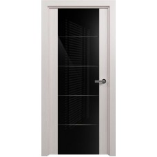 Межкомнатная дверь Status Versia 222, Дуб Белый, стекло Триплекс 8мм черный с горизонтальной гравировкой