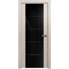 Межкомнатная дверь Status Versia 222, Ясень, стекло Триплекс 8мм черный с горизонтальной гравировкой