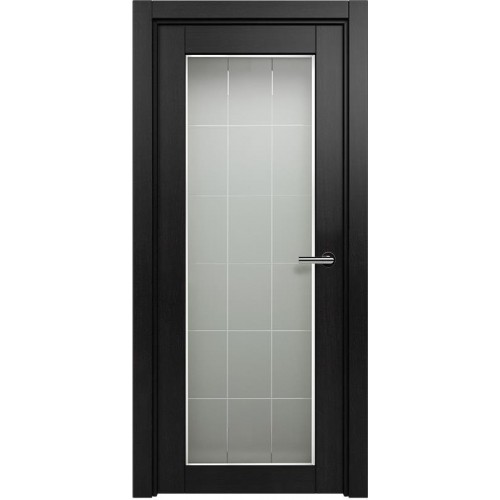 Межкомнатная дверь Status Optima 125, Дуб Чёрный, стекло Английская решетка сатинато белое фацет
