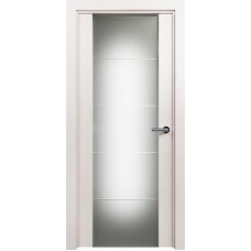 Межкомнатная дверь Status Versia 222, Белый Жемчуг, стекло Триплекс 8 мм с горизонтальной гравировкой