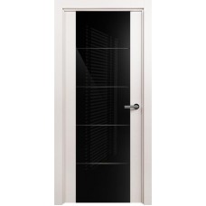 Межкомнатная дверь Status Versia 222, Белый Жемчуг, стекло Триплекс 8мм черный с горизонтальной гравировкой