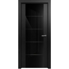Межкомнатная дверь Status Versia 222, Дуб Чёрный, стекло Триплекс 8мм черный с горизонтальной гравировкой
