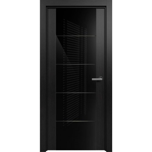 Межкомнатная дверь Status Versia 222, Дуб Чёрный, стекло Триплекс 8мм черный с горизонтальной гравировкой