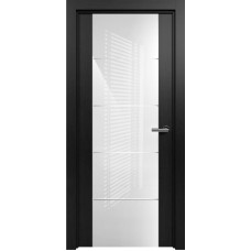 Межкомнатная дверь Status Versia 222, Дуб Чёрный, стекло Триплекс 8мм белый с горизонтальной гравировкой