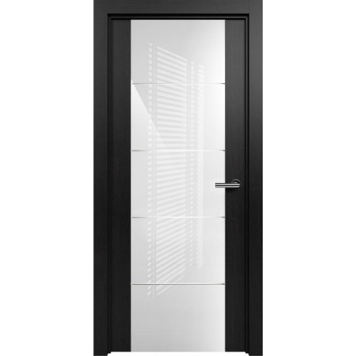 Межкомнатная дверь Status Versia 222, Дуб Чёрный, стекло Триплекс 8мм белый с горизонтальной гравировкой