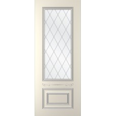 Дверь WanMark Пронто-3 эмаль Ваниль, патина серебро, гравировка рис. Решетка