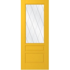 Дверь WanMark Скай-3 желтый, сатинат, гравировка рис. Решетка
