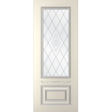 Дверь WanMark Пронто-3 эмаль Ваниль, патина серебро, гравировка рис. 1