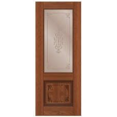 Дверь WanMark Шелфилд шпон натур. Дуб Коньяк, сатинат бронза матовое, рис. 1-е мат., гравировка