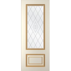 Дверь WanMark Пронто эмаль Ваниль, патина золото, сатинат, гравировка матир.