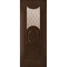 Дверь WanMark Вуаль шпон натур. дуб Каштан, сатинат бронза, гравировка (верх)