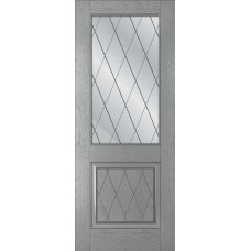 Дверь WanMark Палермо шпон натур. Дуб Серый,патина, сатинат графит, гравировка рис. Решетка