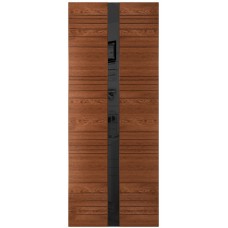 Дверь WanMark Лайн-1, Дуб Коньяк, лакобель черное, гравировка рис. 2