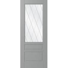 Дверь WanMark Скай-3 серый, сатинат, гравировка рис. Решетка