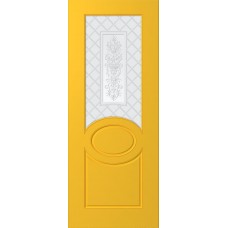 Дверь WanMark Скай-4 желтый, сатинат матовый, рис. Ваза
