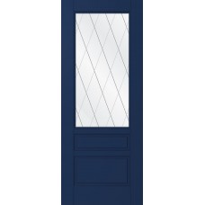 Дверь WanMark Скай-3 синий, сатинат, гравировка рис. Решетка