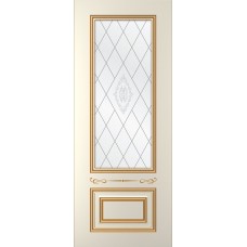 Дверь WanMark Пронто-3 эмаль Ваниль, патина золото, сатинат, гравировка рис. 1